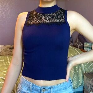 NWT Express blue cropped high neck lace tank